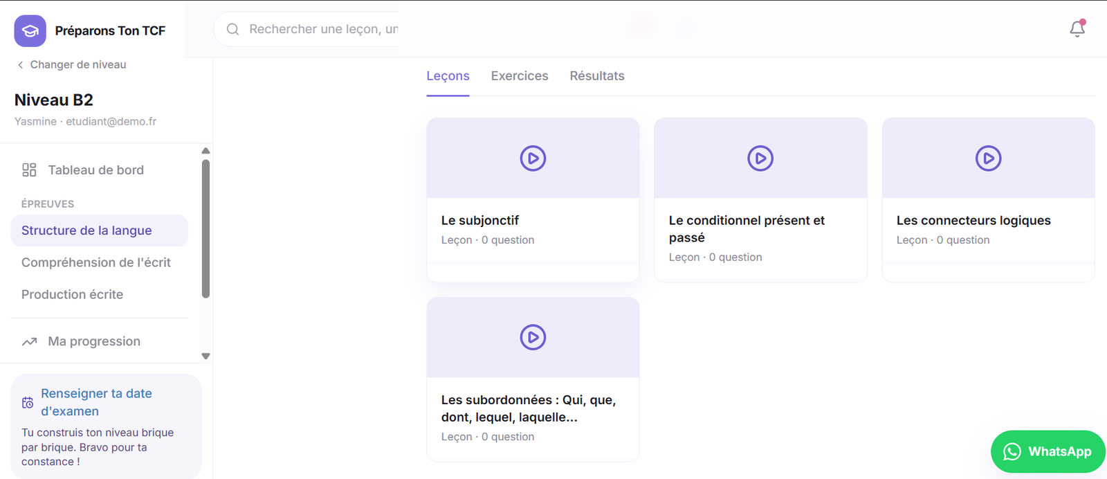 Leçons du niveau B2 par épreuve