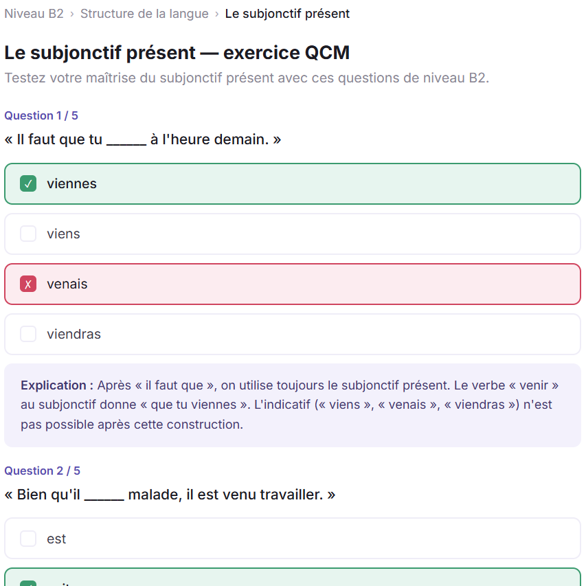 Exercice QCM corrigé avec explication détaillée